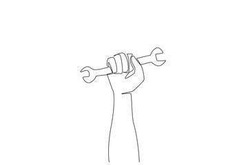 Single continuous line drawing clenched fist and holding a wrench. Spirit of struggle. Workers demand equal rights. Momentum to remember the history. May Day. One line design vector illustration
