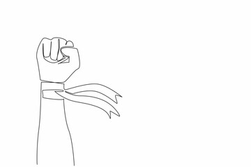 Single one line drawing clenched fists and on the wrists there are ribbons. Solidarity of workers. Fighting together to fight for all rights. May Day. Continuous line design graphic illustration