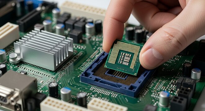 Installing a CPU Chip on a Green Circuit Board