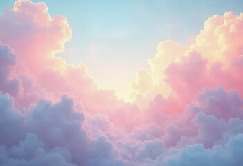Pastel Pink and Blue Sky Cloudscape Dreamy Sunset Above the Clouds
