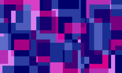 A vibrant abstract background composed of overlapping rectangles in shades of purple, blue and magenta. Dynamic and modern vector draw.