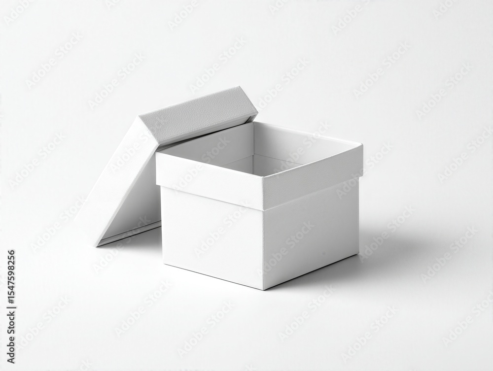 Poster a white box with a white lid is open. the box is empty