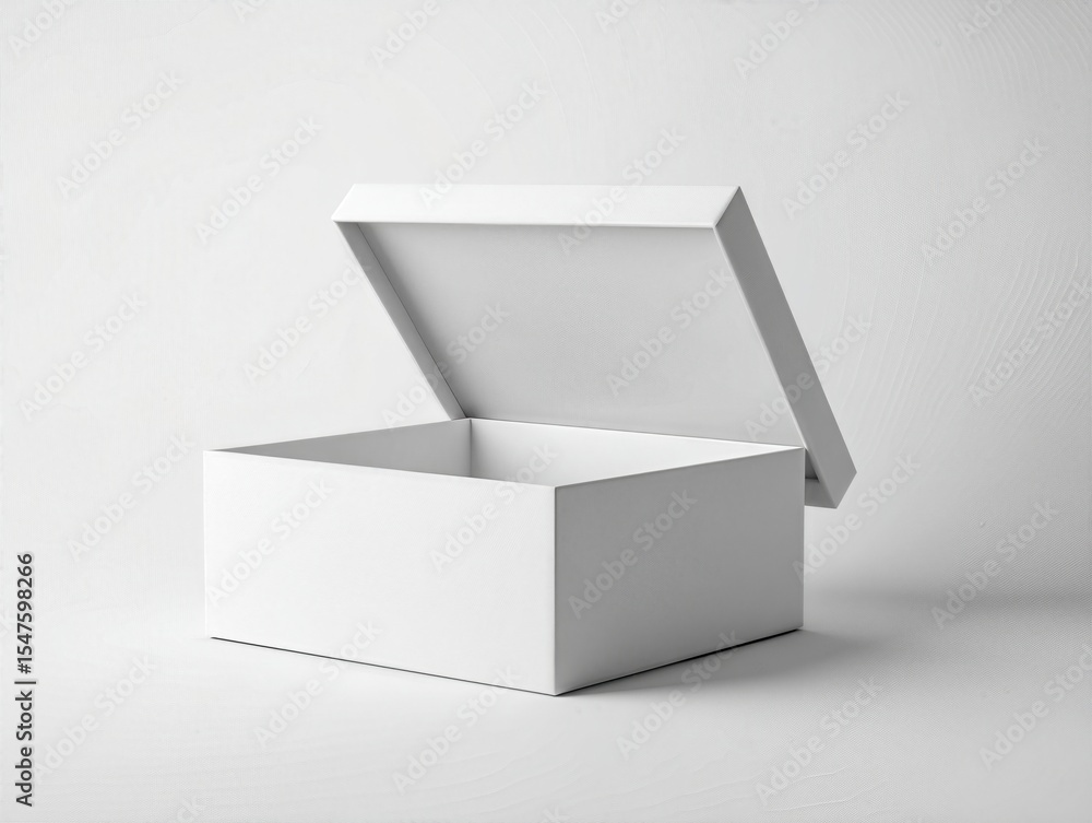 Poster a white cardboard box with a lid is open. the box is empty and has a clean, minimalist appearance