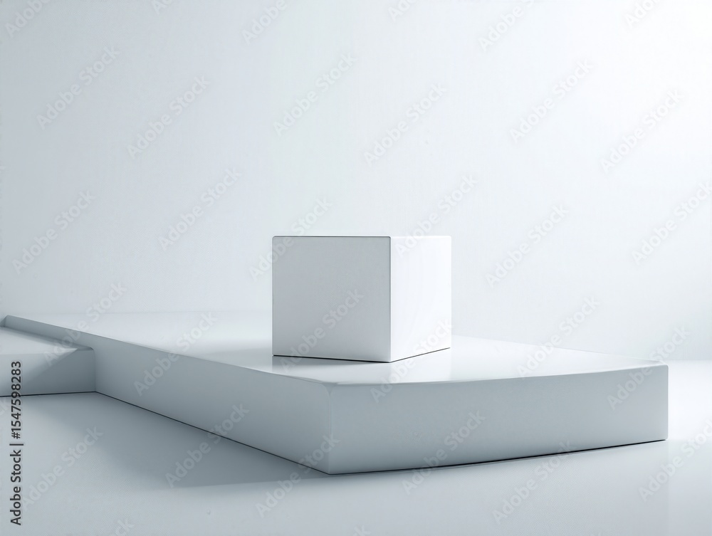Poster a white box is placed on a white surface. the box is square and has a smooth texture. concept of sim