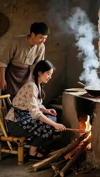 Rural Kitchen Cooking Scene