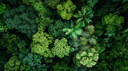 Lush vegetation of the rainforest in Borneo seen from above