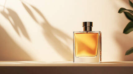 Mock up of minimal elegant perfume bottle. Stylish perfumeries banner