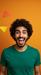 Middle Eastern Man with Beard Smiling in Front of Colorful Background