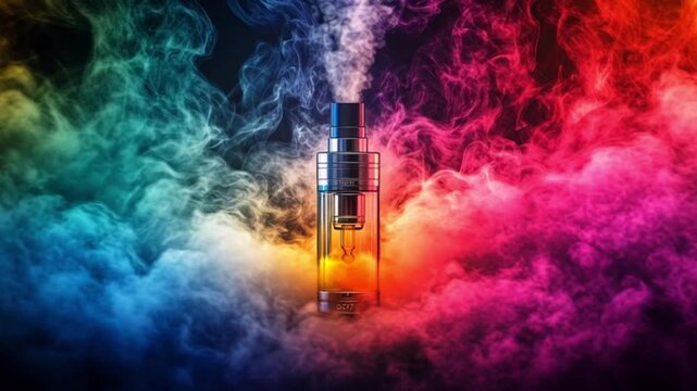 Stylized Vape Vector Template &ndash; Colorful Vapor Clouds on Dark Background
