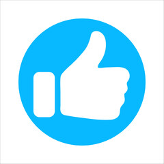 Social media reaction icons: heart, thumbs up, and thumbs down. Flat vector symbols in red and blue circles for feedback, approval, like, dislike, and user interaction in UI design.
