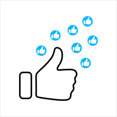 Obraz premium Social media reaction icons: heart, thumbs up, and thumbs down. Flat vector symbols in red and blue circles for feedback, approval, like, dislike, and user interaction in UI design.