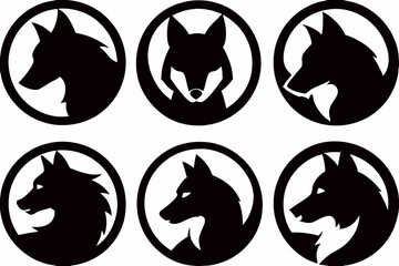 Black Wolf Silhouette Vector Logo Collection , Stylish Wolf Head Silhouette Vector Designs