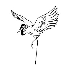 Japanese crane outline illustration