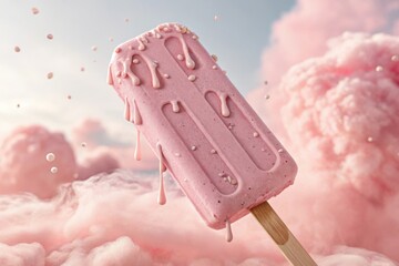 Pink Popsicle Melting in Cotton Candy Clouds: A Dreamy Summer Treat