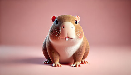 Happy capybara pet on pink colour background with copy space. Cute Fun night party animal creative concept. Generative AI.