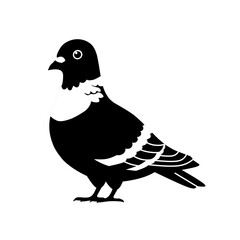 Black and white vector illustration of a pigeon in side view. Simple and bold silhouette style, perfect for logos, labels, icons, or minimal animal-themed designs