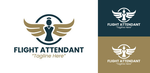 Clean Flight Attendant Logo with Wings and Circular Design
