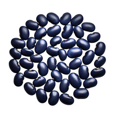 A circular arrangement of shiny black beans on a dark background creating a simple food pattern