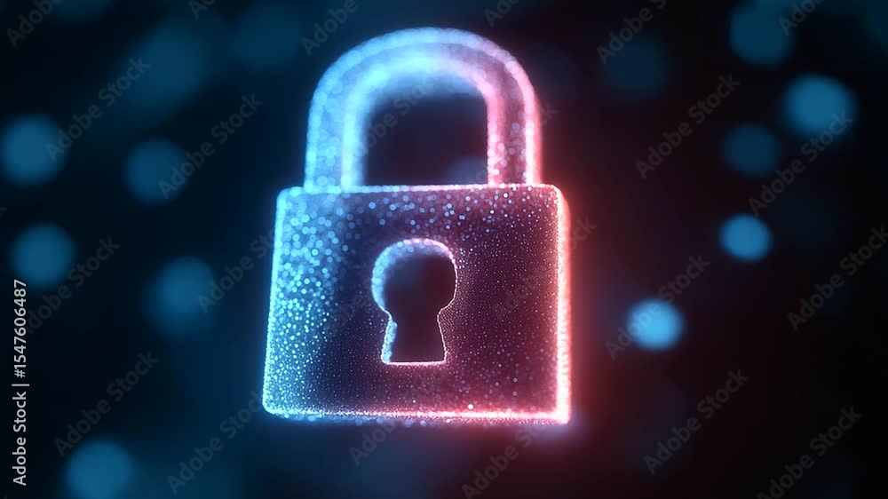 Aufkleber a digital padlock symbolizing cybersecurity, enhanced by ai and blockchain technology.