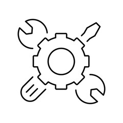 Gear linear icon.
Settings for mobile app development, software tool interfaces and optimization panels. Vector illustration