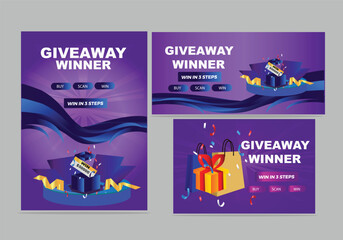Giveaway winner announcement elegant poster flyer banner social media post design vector illustration