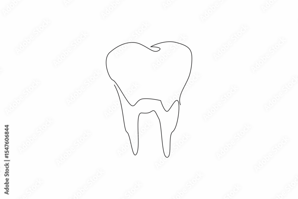 Poster single continuous line drawing tooth with the bottom covered in blood. consequences of inconsistent 