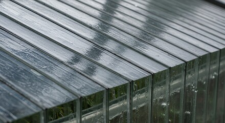 Obraz premium Rain-Kissed Greenhouse Roof: Glass Panels Reflecting Nature's Hues