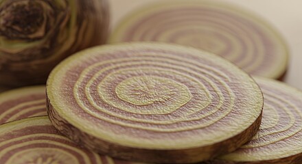 Close-up of Sliced Chioggia Beets Revealing Intricate Concentric Rings