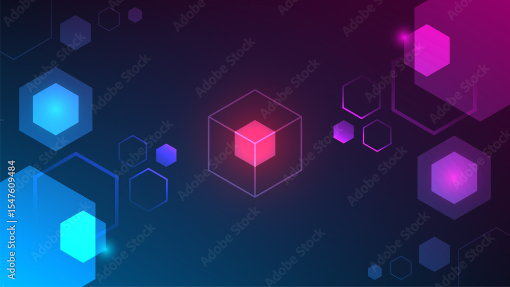 Aufkleber abstract geometric hexagon background with glowing cube design modern technology concept