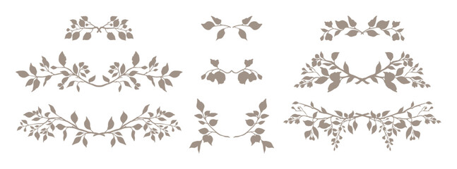Elegant floral frame with hand drawn silhouette of branches and leaves set. Vector illustration for labels, corporate identity, wedding invitation, save the date, logo © Feodora_21