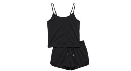 Black Sleeveless Tank Top and Shorts Set.