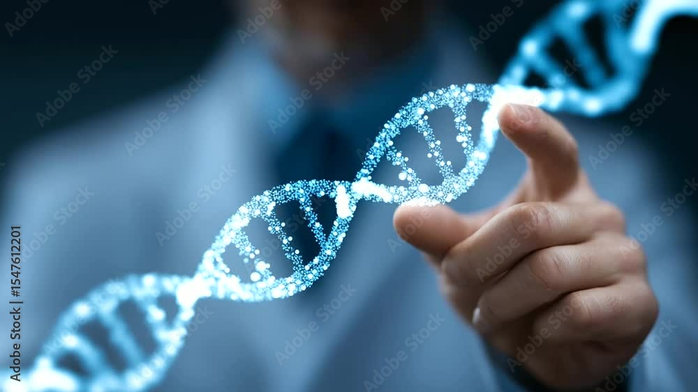 Poster cutting-edge geneticist utilizing ai for dna analysis and advanced research.