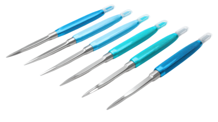 Colorful crafting tools arranged neatly for creative projects, isolated on white background.