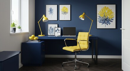 Stylish Home Office Corner with Bold Yellow Accents