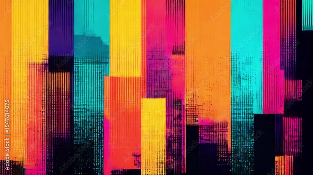 Poster colorful vertical digital glitch pattern with vibrant abstract stripes and dynamic colorful bars