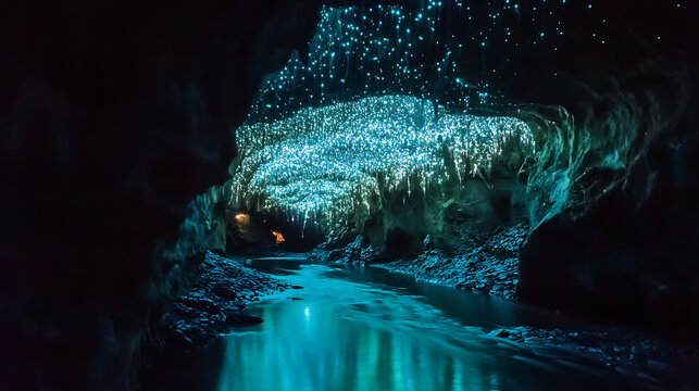 Dazzling sight of the glowing Waitomo glowworm caves discovered midjourney