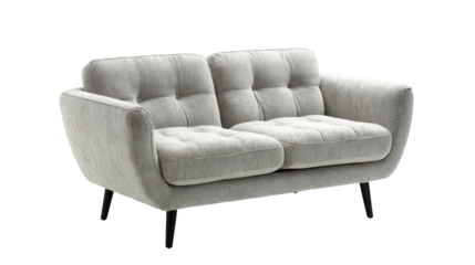 Modern grey sofa with comfortable cushions, perfect for stylish living spaces.