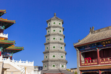 Pagoda and temples in the Dabei Monastery in Tianjin, China