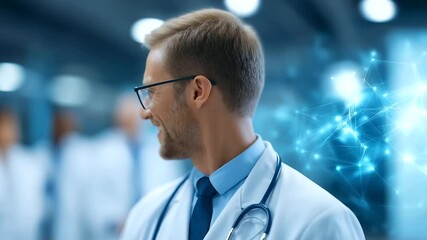 Dynamic healthcare professionals utilizing cutting-edge digital technology in a modern medical environment. - Powered by Adobe