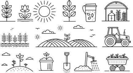 Farm Life Collection of Linear Agricultural Icons © Julfiker25