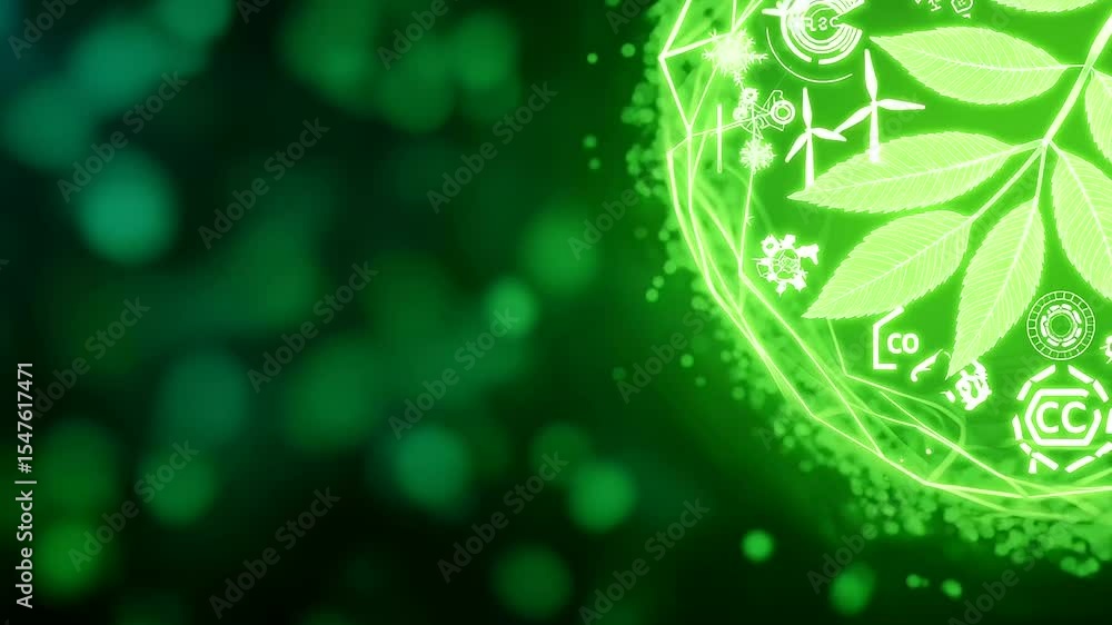 Poster colorful icons representing sustainable energy solutions for achieving decarbonization and net-zero 