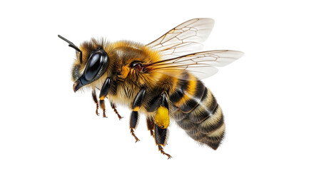 Detailed full shot of a bee showcasing intricate patterns and textures on wings and body segments.