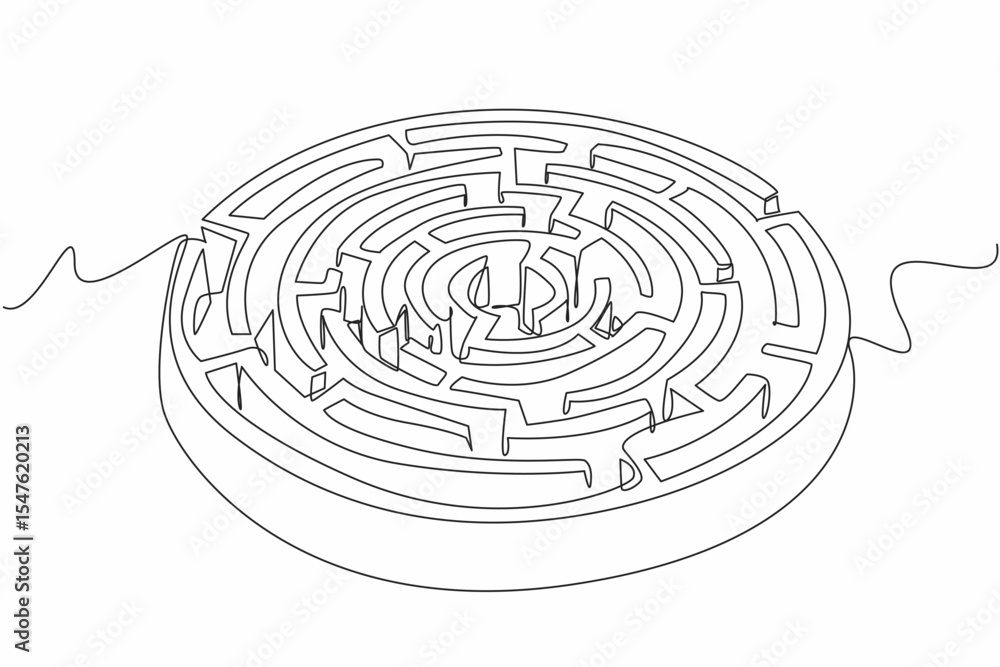 Poster single continuous line drawing labyrinth of circular plants. educational playground. learn to be pat