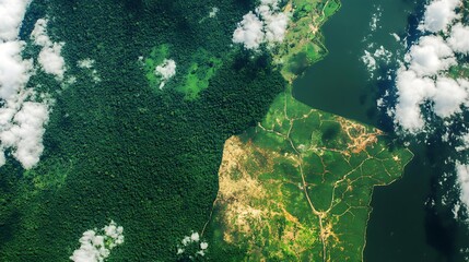 A satellite view of the Amazon rainforest disappearing 
