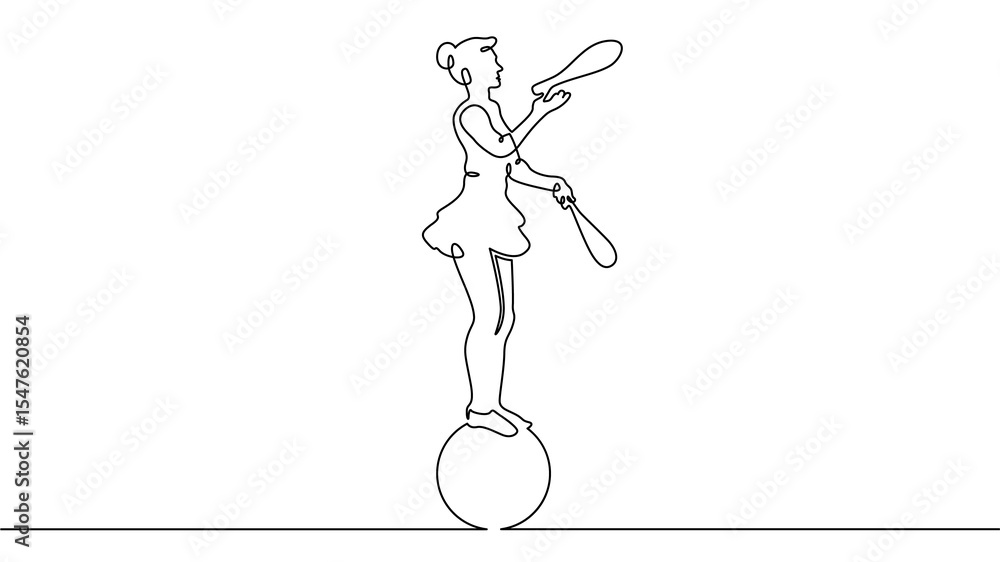 Poster continuous one line drawing circus artist. circus. the juggler juggles. circus performance. one cont