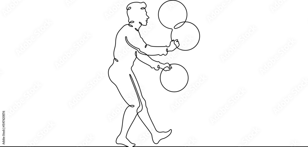Poster continuous one line drawing circus artist. circus. the juggler juggles. circus performance. one cont