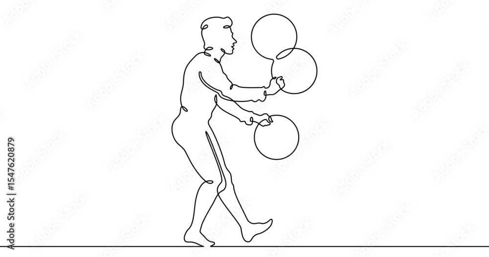 Poster continuous one line drawing circus artist. circus. the juggler juggles. circus performance. one cont
