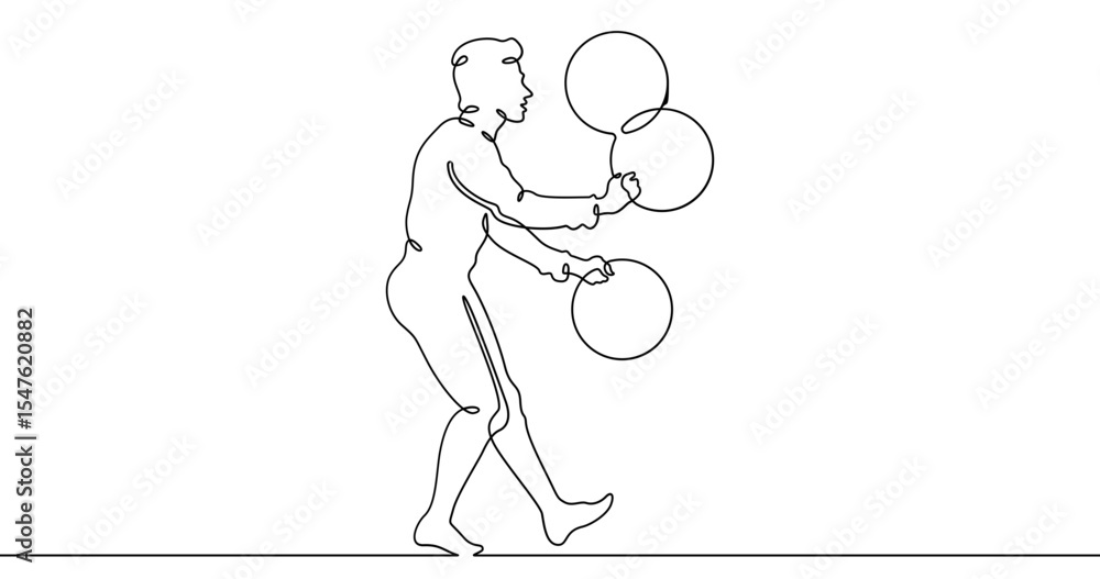 Poster continuous one line drawing circus artist. circus. the juggler juggles. circus performance. one cont