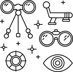 Black Line Art Vector Illustration Eyeglasses Magnifying Lenses Binoculars Eye Target