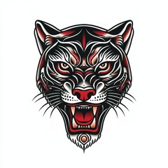 Fototapeta premium Fierce Panther Head Tattoo in Traditional Styled Design
